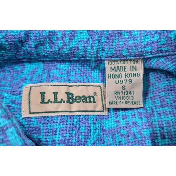 Vintage 90s Blouse Blue Purple Print Top Shirt LL Bean Cool Weave Misses Size S - Picture 5 of 6